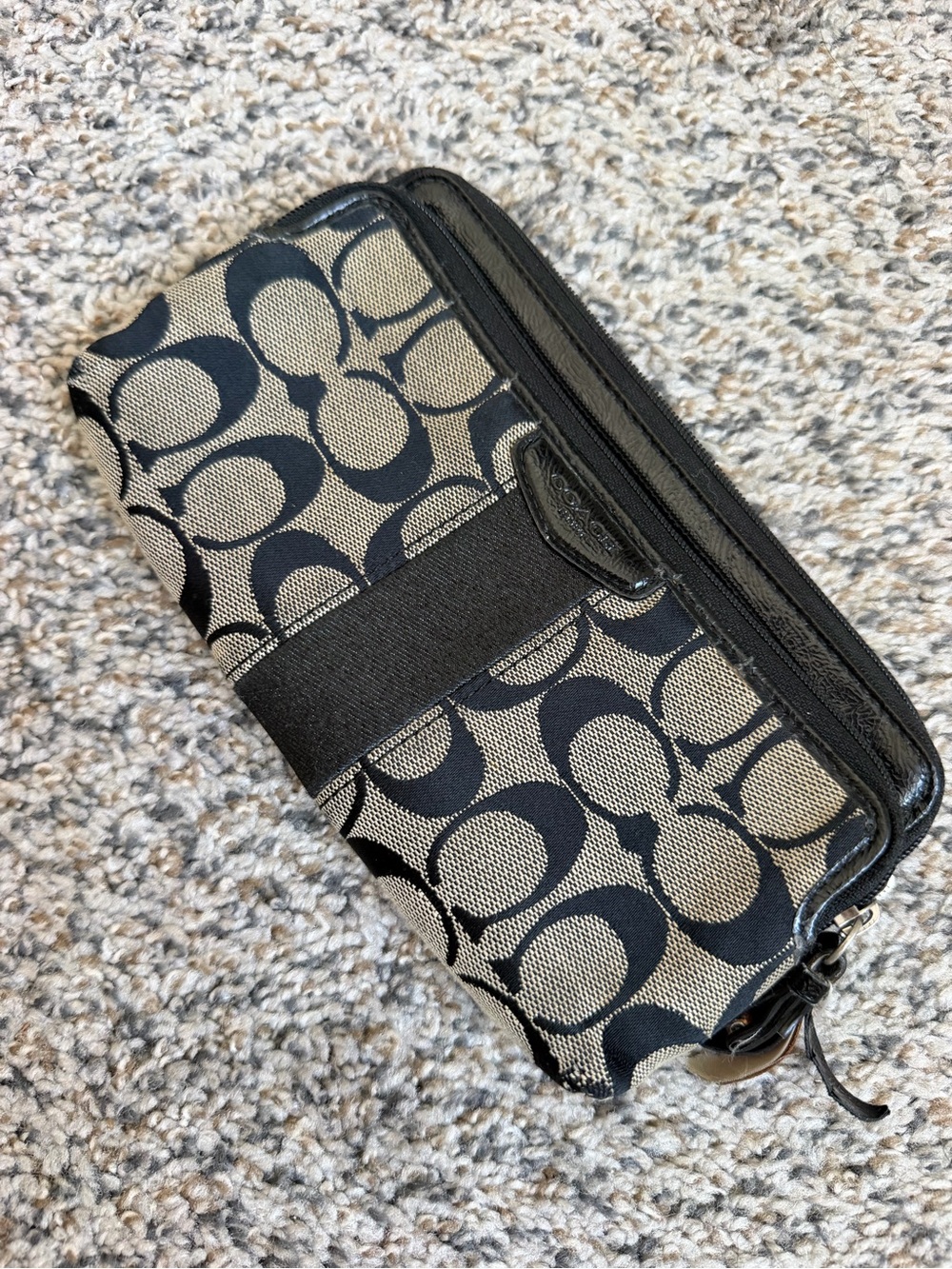 Coach Signature Double Zip Wristlet Clutch Wallet Black